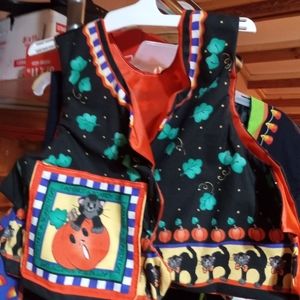 🦇 Kids Handmade Halloween Vest Cute Cats & Pumpkins Size Kids M